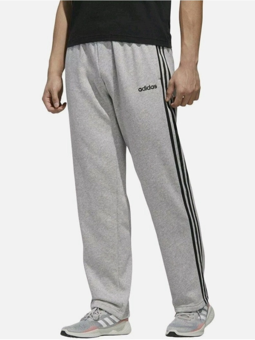 Adidas Essential Gray Sweatpants with Black Side Stripes, Size Small